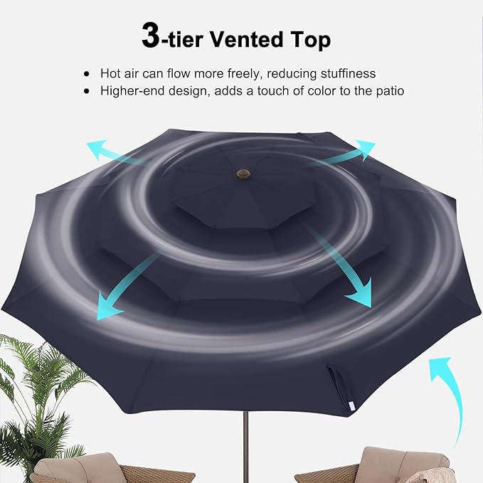 ABCCANOPY 10Ft 3 Tiers Market Umbrella, Outdoor Table Umbrella for Patio, Deck, Backyard (Navy Blue)