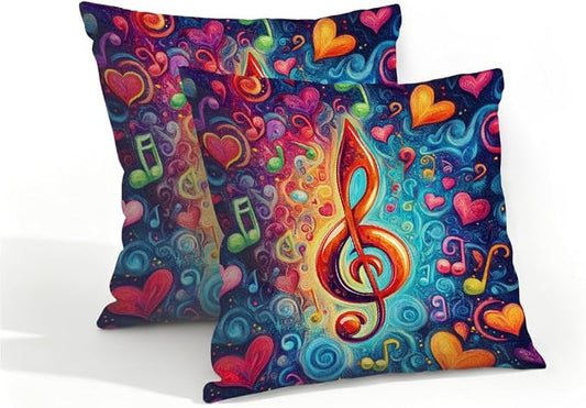 16x16 Inch Outdoor Pillow Covers Set of 2 Waterproof Throw Pillow Covers Decorative Couch Cushion Covers Music Note Hearts Neon Square Pillowcases Protectors for Patio Garden Sofa