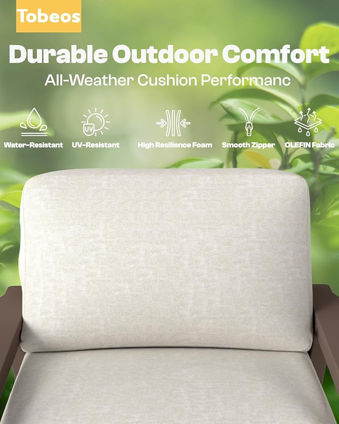 HDPE 6 Piece Patio Furniture Set, Outdoor Couch with Washable Thick Beige Cushions & Coffee Table & Side Table, Outdoor Sectional Furniture for Backyard, Deck, Lawn, Porch (Black Frame)