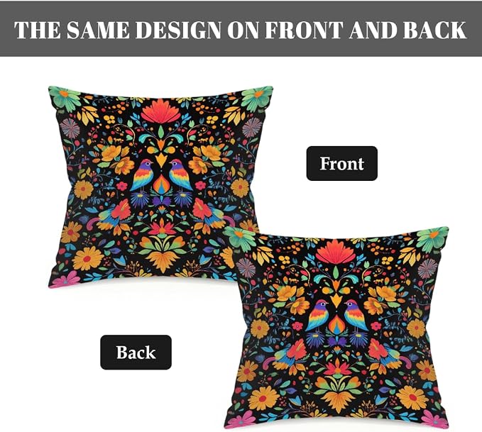 16x16 Inch Outdoor Pillow Covers Set of 2 Waterproof Throw Pillow Covers Decorative Couch Cushion Covers Mexican Birds Flower Square Pillowcases Protectors for Patio Garden Sofa
