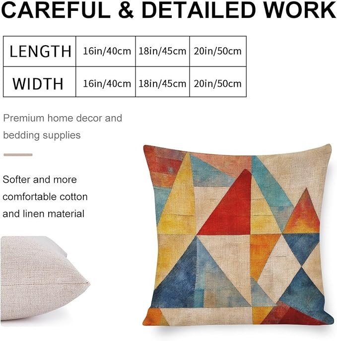Pillow Covers Colorful Fun Aesthetic Mid Century Modern Gomestry Decorative Pillow Cover Mid-Century Modern Style Decorative Pillow 20"x20" Cushion Case for Sofa Couch Gfit for Teacher