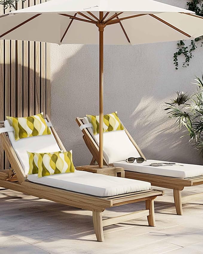 Outdoor Pillow for Chaise Lounge Chair Yellow Gradient Ripples Outdoor Pillows Waterproof with Adjustable Strap Headrest Lumbar Pillows for Garden Patio Furniture 2 Pack 11" x 16"