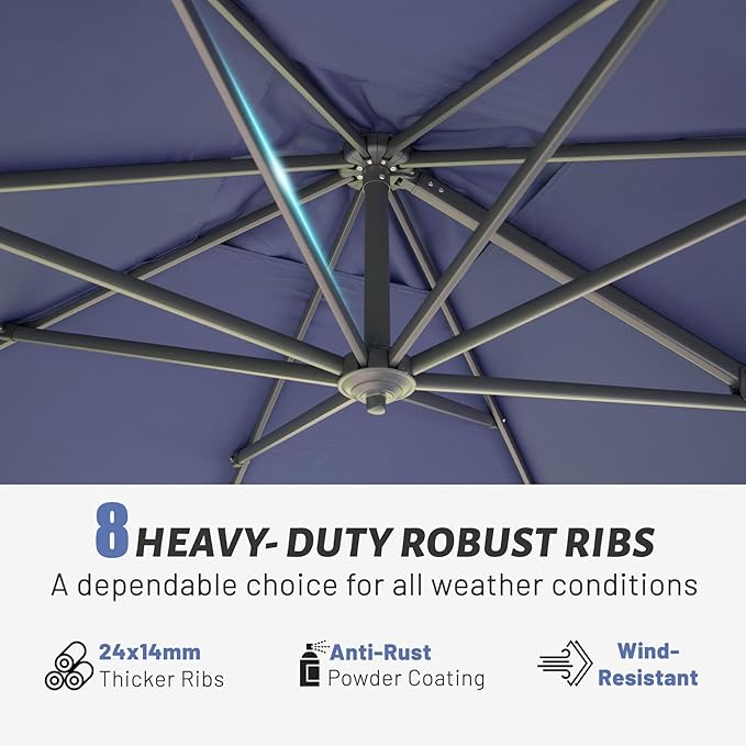 Domi 9' x 11.5' Cantilever Patio Umbrella, Rectangle Deluxe Offset Umbrella, Aluminum Hanging Umbrella with 360°Rotation, Outdoor Market Umbrella for Outside Deck Backyard Garden Pool, Navy Blue