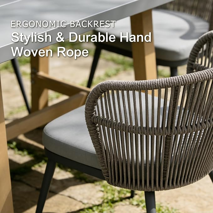SUNSITT 9 Piece Outdoor Patio Dining Set, 65" - 107" Metal Expandable Outdoor Dining Table with X-Shape Legs, 8 Woven Wicker Outdoor Patio Chairs w/Removable Cushions for Garden, Dark Grey