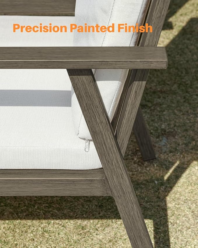 7 Pieces Outdoor Dining Set, Never-Rust Aluminum Patio Furniture Set with Umbrella Hole, All-Weather Outdoor Patio Dining Set for 6, Patio Table and Chair Set for Decks, Pool, Yard, Limed Oak