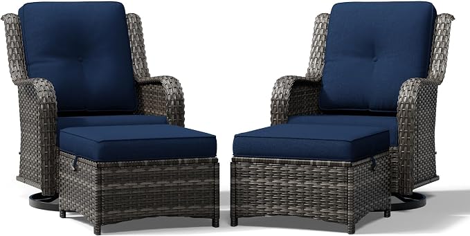 Joyside 4 Piece Wicker Patio Furniture Set, Outdoor Swivel Rocker Patio Chairs with High Back, Deep Seating, Wide Armrest, Thickened Cushions, Outdoor Furniture for Deck, Porch Use