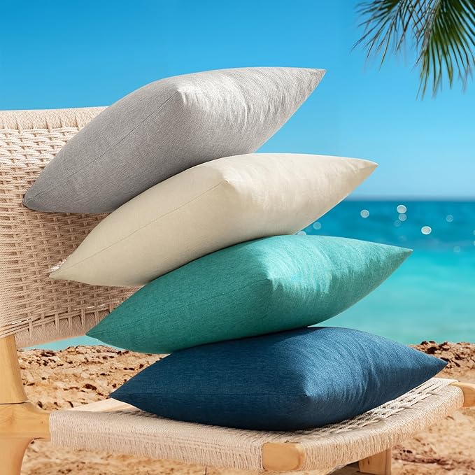 ANRODUO Outdoor Waterproof Pillow Covers for Patio 20x20 Navy Blue 2 Pack | Outdoor Pillow Covers for Patio Furniture, Decorative Linen Cushion Sham, Outside Square Pillowcase for Garden Balcony Decor