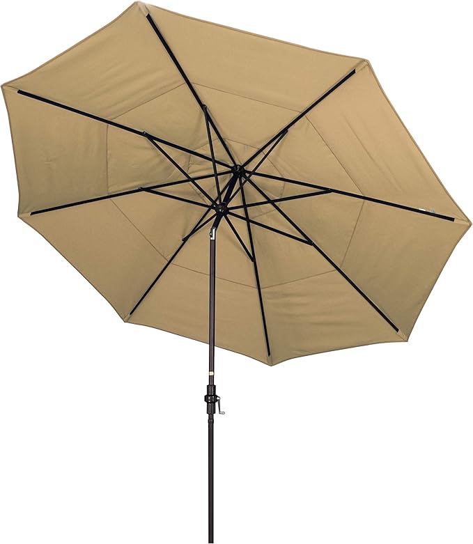 California Umbrella 11' Round Aluminum Market Umbrella, Crank Lift, Collar Tilt, Champagne