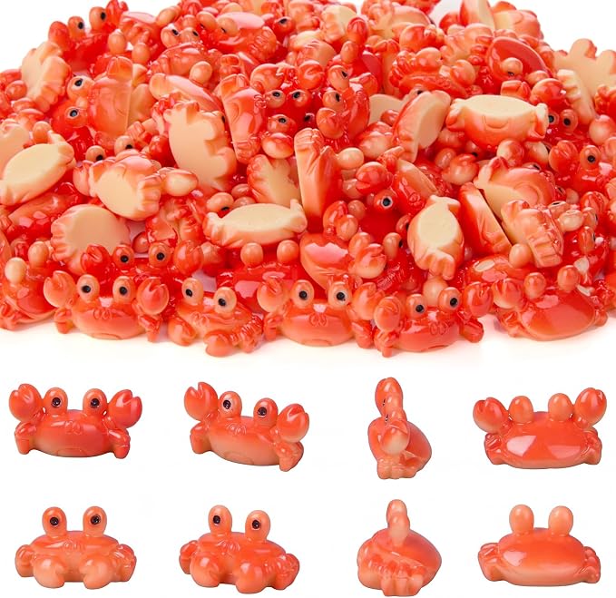 Geelin 100 Pcs Mini Crab Figurine Tiny Resin Crab Realistic Ornament Decor for Fairy Gardens, Miniature Terrariums, Red Stuff Filling Gifts, Holiday Party Decorations, Tabletop Decor (2 Styles)