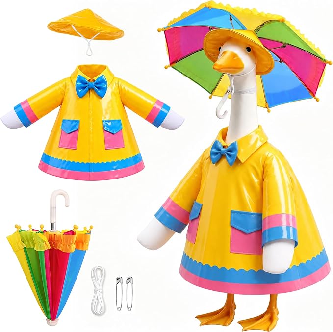 Celltestria Raincoat Goose Outfits for 23" Geese Porch Goose Costume with Umbrella Yellow Goose Clothes for Holiday Outdoor Patio Yard Lawn Garden Decoration