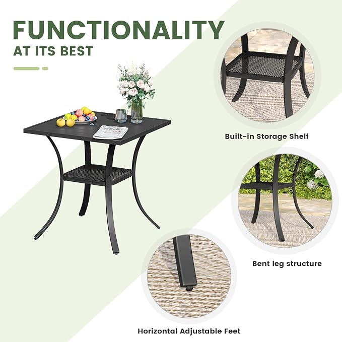 3 Pieces Patio Dining Set, 2 Outdoor Swivel Dining Chairs with 28" Square Outdoor Dining Table, All Weather Textilene Patio Chairs and Metal Table for Garden Backyard, Dark Blue & Black