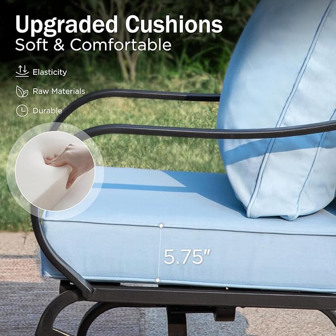 PHI VILLA Patio Furniture Set with Fire Pit Table, 1 3-Seat Patio Sofa, 2 Swivel Chair, 2 Leg Chair, 1 Fire Pit Table, 5.75" Thick Cushioned Outdoor Conversation Set for Deck Backyard Lawn, Light Blue