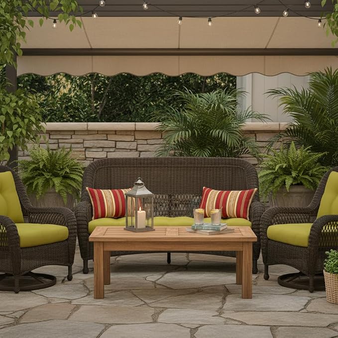 Set of 2 Outdoor Throw Pillows 19 x 12 Inch – Reversible Rectangle Patio Accent Pillows – Weather-Resistant Polyester Fabric – Eco-Friendly Recycled Polyfiber Fill – Roma Stripe