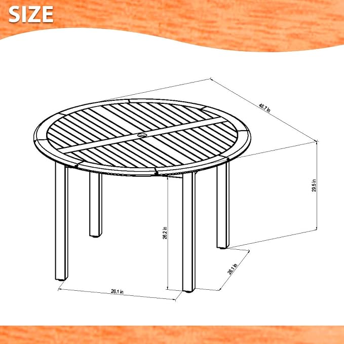 Urban Elements Melbourne 5-Piece Patio Furniture Set | Teak Finish 100% FSC Eucalyptus Wood | Backyard Furniture, Outside Table and Chairs, Round Outdoor Dining Set, 5-Piece Grey