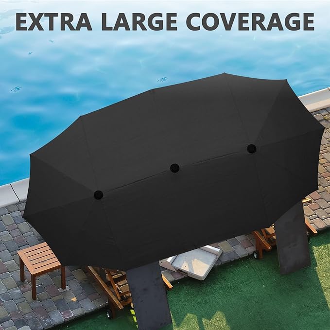 13Ft Large Patio Umbrella Outdoor Double-Sided Market Umbrella w/Easy Crank for Yard, Poolside, Deck, Black