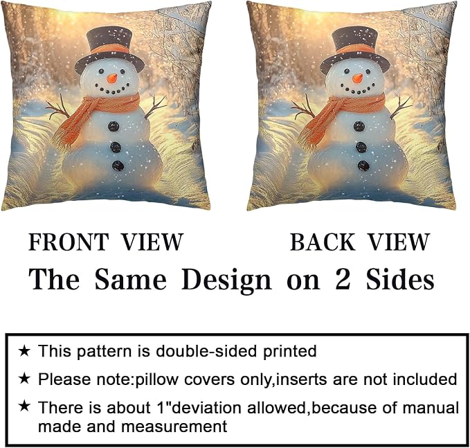 Winter Pillow Covers Snowman in The Sunshine Throw Pillow Covers 18x18 Snowflakes Pillow Case Double Sided Printing Cushion Case for Home Decor Couch Sofa Set of 2