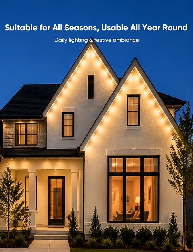 RGBW Permanent Outdoor Lights 400ft, 40LM, with 288 LED Bulbs, White | IP67 Waterproof, 111 Scene Modes, 2700K Warm White, Music Sync, Individual Control, Eave Lights Compatible with Alexa
