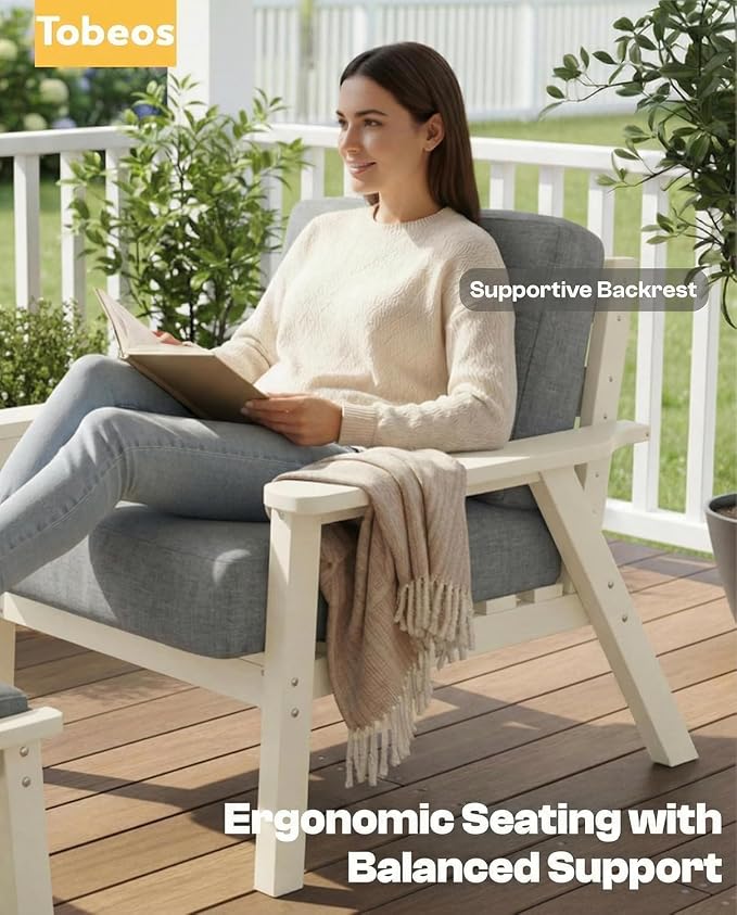 HDPE Patio Furniture Set 8 Seats, Outdoor Couch with Washable Thick Gray Cushions & Side Table, Outdoor Sectional Furniture for Backyard, Deck, Lawn, Porch (White Frame)