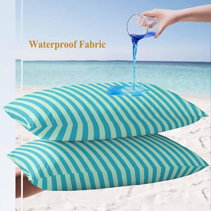 Lumbar Pillow Covers 20x12 Inch Set of 2, Modern Striped Waterproof Outdoor Cushion Covers, Geometric Abstract Minimalist Decorative Pillowcases for Couch, Sofa, Bed, Garden, Patio