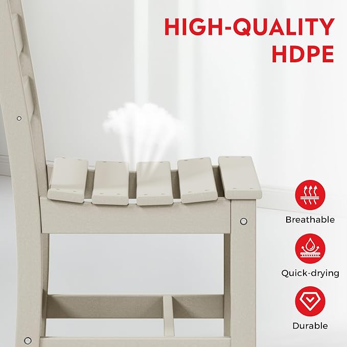Costaelm Outdoor Dining Chair, Armless Patio Adirondack Chair, HDPE Poly Lumber, Waterproof Indoor/Outdoor Restaurant Bistro Dining Chair for Outside Porch Backyard Garden, Sand