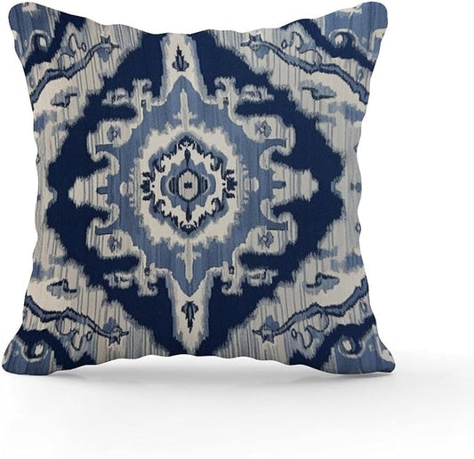 Blue Grey Medallion Ikat Pillowcase Solid Navy White Cushion Cover 22x22 INModern Accent Decorative Cushion Cases Home Decor for Patio Garden Sofa Chairs