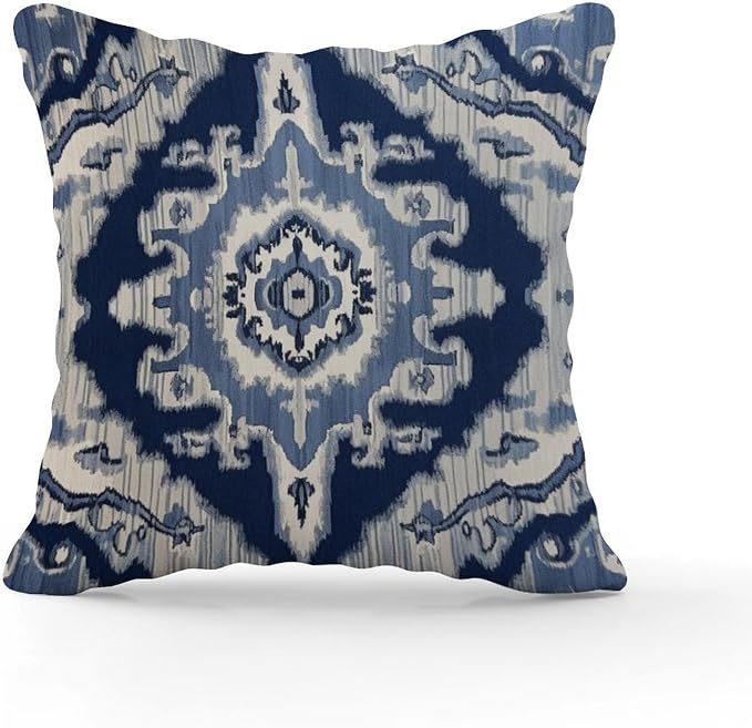 Throw Pillow Covers Blue Grey Medallion Ikat Pillows Abstract Solid Navy White Pillow Cover Accent Decorative Cushion Covers Home Decor for Patio Garden Sofa Chairs 24x24 in