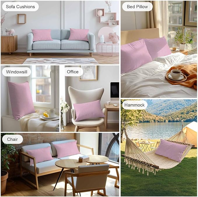 Pack of 2 Waterproof Outdoor Pillow Covers 20x12 Inch Decorative Pillow Covers Pink Burlap Texture Throw Pillowcases Farmhouse Vintage Pink Outdoor Cushion Cover for Couch, Patio, Tent