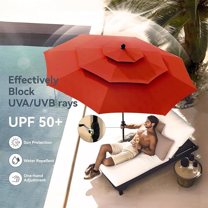 PHI VILLA 5pc Patio Dining Set with Umbrella, Round Table, Rattan Chairs | Outdoor Dining Set for 4, 42" Metal Table & 4 Cushioned Rattan Chairs with Red Umbrella for Outdoor, Deck, Yard, Porch