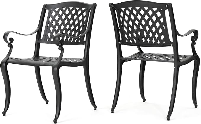 Christopher Knight Home Hallandale Outdoor Cast Aluminum Chairs, 2-Pcs Set, Antique Matte Black