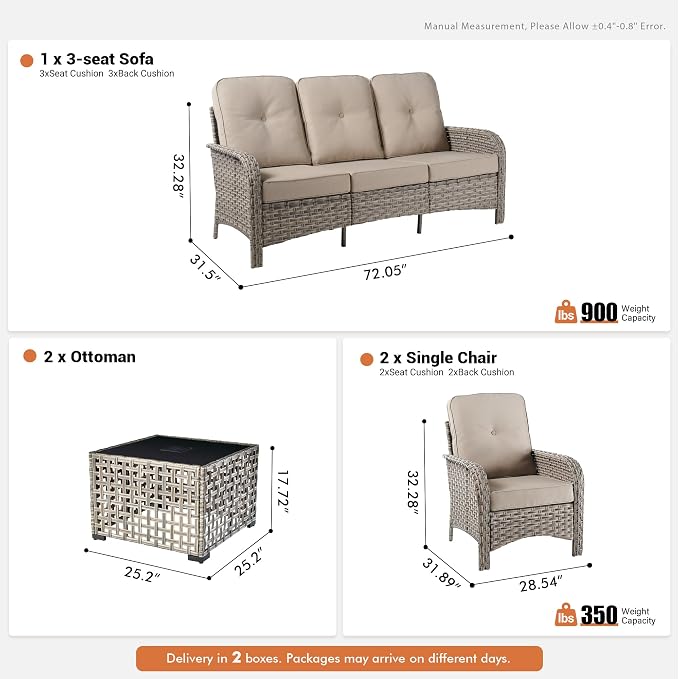 4-Piece Outdoor Patio Furniture Set,All Weather Wicker Rattan Patio Seating Sofa and Chair Set with Glowing Coffee Table,Outdoor Conversation Sets with 3 Seater Couch for Porch Deck Yard,Beige