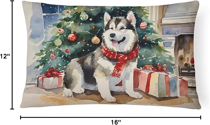 Caroline's Treasures DAC2593PW1216 Alaskan Malamute Cozy Christmas Throw Pillow Machine Washable, Indoor Outdoor Decorative Pillow for Couch, Bed or Patio, 12HX16W