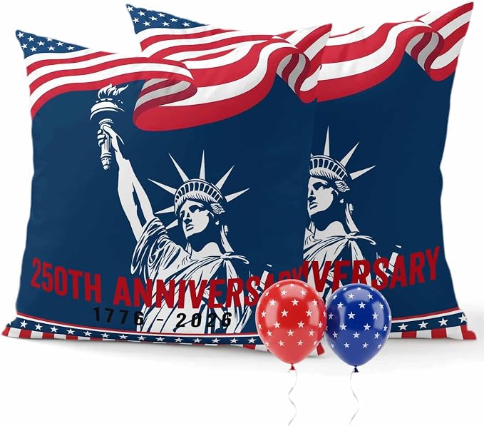 250th Anniversary Outdoor Pillow Covers 20"x20" Set of 2, Statue of Liberty Independence Day Waterproof Throw Pillow Covers for Patio Furniture, Decorative Cushion Covers for Porch