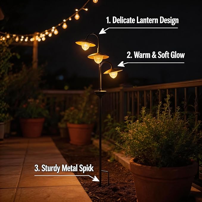 Solar Lights Outdoor 2 Pack Waterproof 3000K Cold White LED Stainless Steel Stake Outside Lights for Yard Pathway Garden Driveway Walkway Landscape Path Lighting