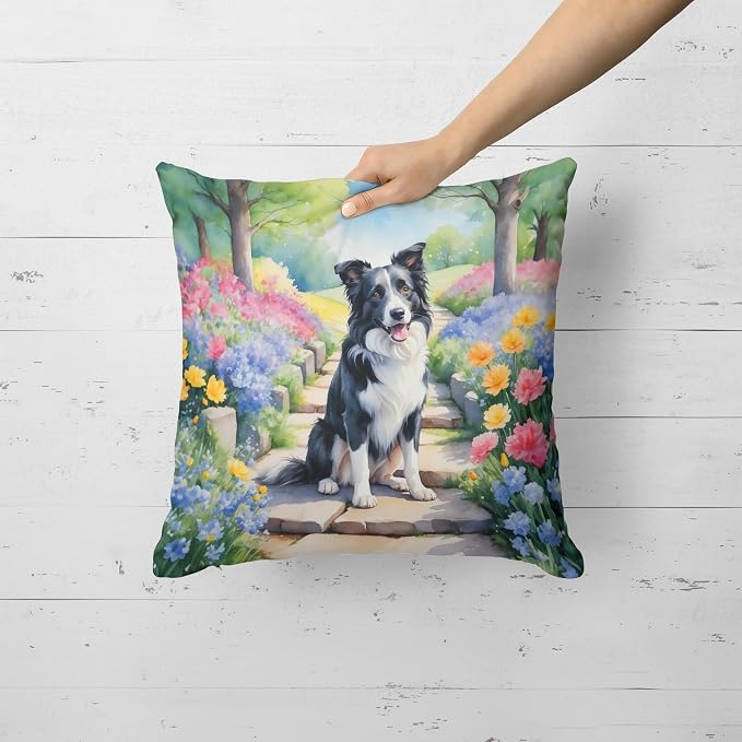 Caroline's Treasures Border Collie Spring Path Throw Pillow Machine Washable, Indoor Outdoor Decorative Pillow for Couch, Bed or Patio, 18Hx18W
