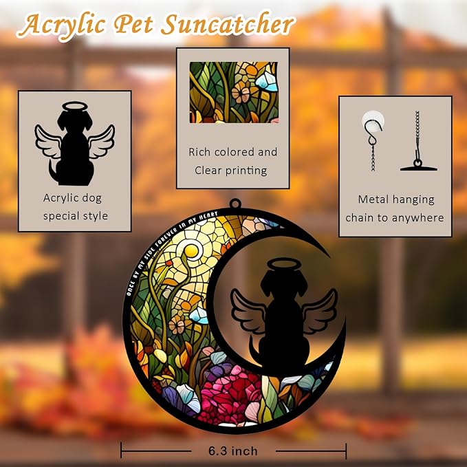 BamLue Dog Memorial Suncatcher for Windows Memorial Ornament, Pet Sympathy Gift to Memorialize The Loss, Angel Dog Sun Catchers with Personalized Decorations in Loving Memory for Loss
