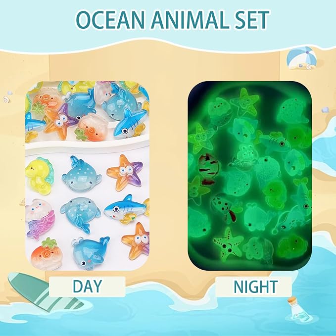 Mini Glow In The Dark Animal Resin Models, Resin Animals Mystery Bags, Individually Wrapped Blind Bags Tiny Animal Figurines, Collectible Mini Animals For Fairy Garden, DIY Crafts (200, Ocean)