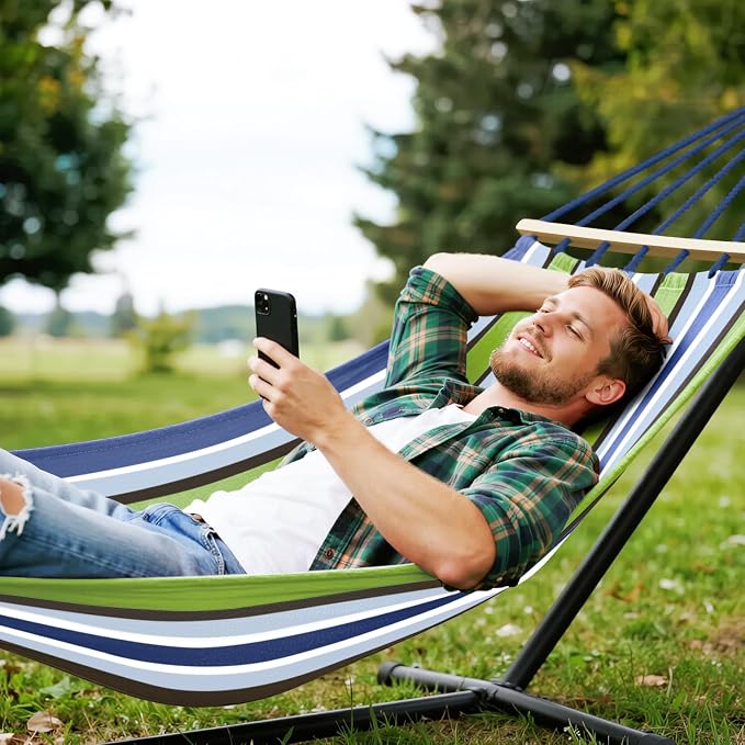 MOSFiATA Hammocks Portable Camping Hammock Upgraded 550lb Comfortable Fabric Hammock with Two Anti Roll Balance Beam and Sturdy Tree Straps for Camping, Patio, Backyard, Outdoor （Light Green）