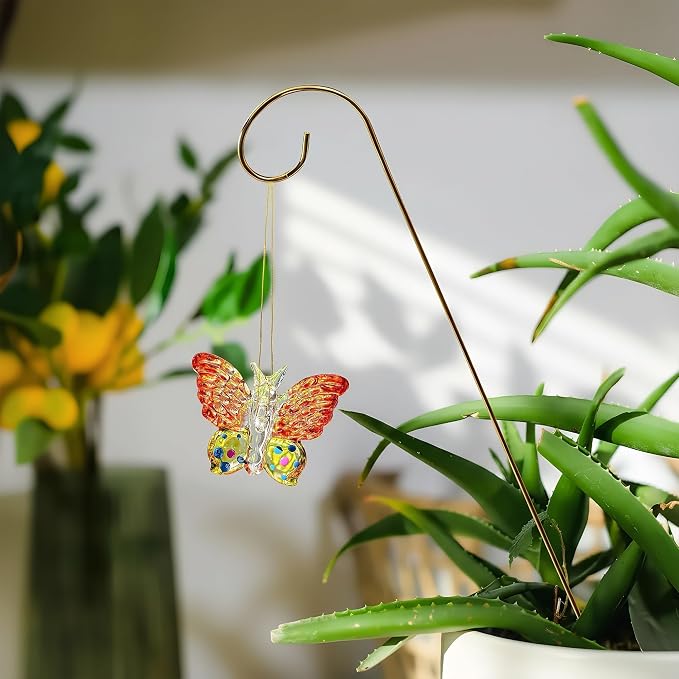 4pcs Blown Glass Butterfly Hanging with Stakes for Garden Decorations | Colorful Butterfly,13.5'' Golden Trellis for Flower Bouquet Outdoor Indoor Plant Pot Flower Bed Home Décor Accessories Gifts