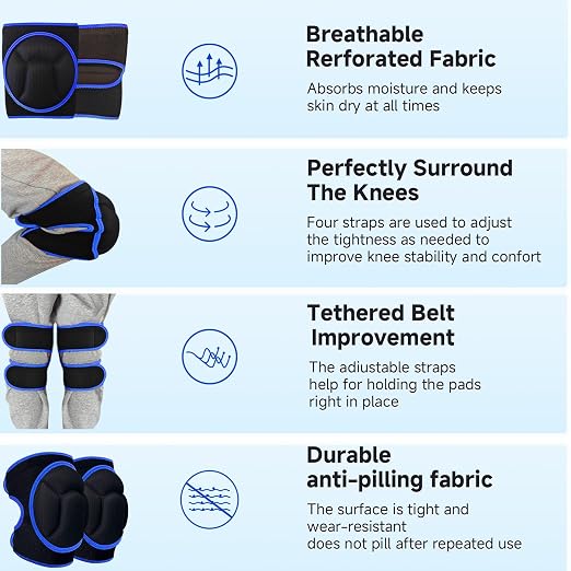 Knee Pads, Thick Sponge Anti-slip, Collision Avoidance Knee Pads, for Gardening Maintain， Running, Mountaineering, House Working(Blue, X-Large)