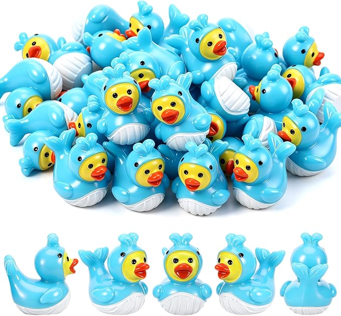 30 Pcs Whale Ducks, Mini Whale Resin Ducks Bulk, Fun Printed Toy Figures for Birthday Party Favors, Themed Decor, Kids Gift Collection (Blue Whale)