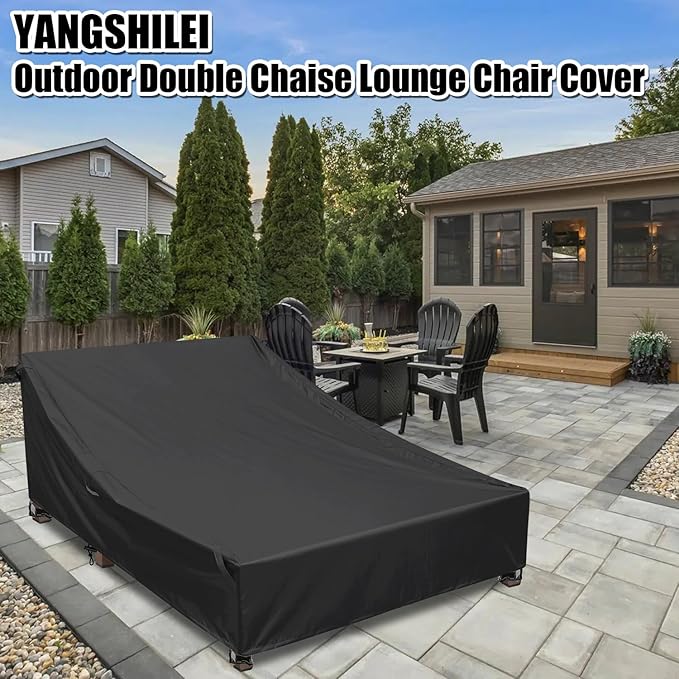 Outdoor Double Chaise Lounge Chair Cover Waterproof Weather-Resistant Polyester Outdoor Furniture Protection Cover 90D x 66W x 36H for Extra Large Patio Double Chaise Loungers & Sunbed Daybed, Black