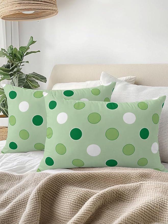 Waterproof Outdoor Pillow Set of 2 Green Polka Dots Decorative Throw Pillows Cover & Insert 20x12 Inch Lumbar Pillowcase Funny Circles Spots Pillows for Couch Sofa Bed Patio Furniture Indoor Outdoor