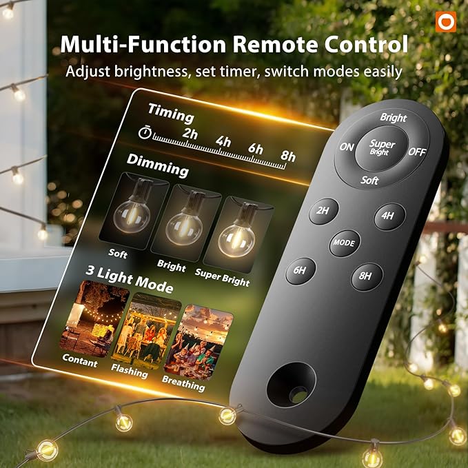 addlon 200FT(2 Pack*100FT) Solar String Lights Outdoor Waterproof Remote | Dimmable Commercial Grade Solar Powered String Lights with 108 LED Bulbs, Hanging Light for Backyard Party Decor