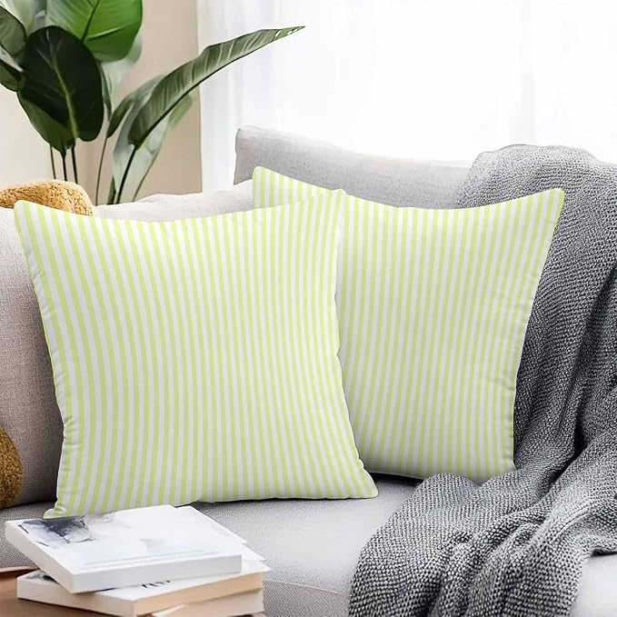 Throw Pillow Covers 16x16 Inch Set of 2, Yellow White Stripe Waterproof Outdoor Cushion Covers, Modern Minimalist Geometric Striped Decorative Pillowcases for Couch, Sofa, Bed, Garden, Patio