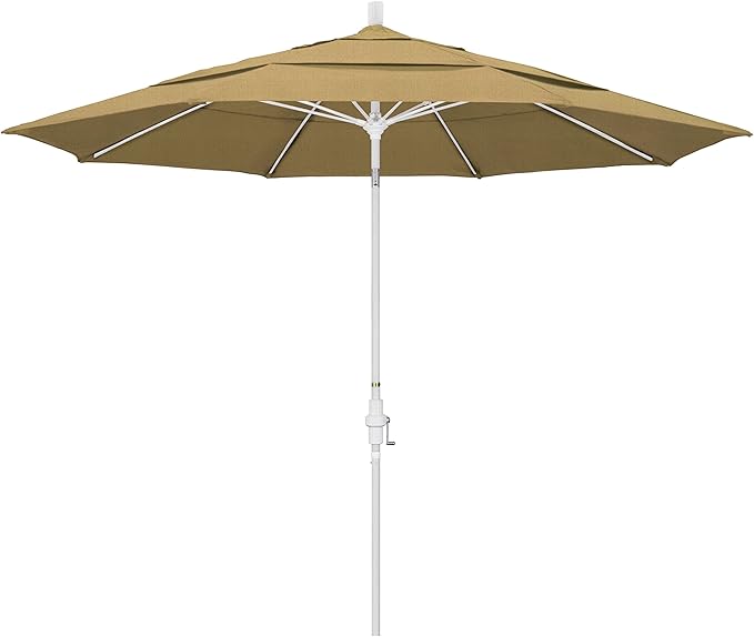 California Umbrella 11' Round Crank Lift, Collar Tilt, Aluminum Pole, Fiberglass Rib Patio Umbrella, White Finish