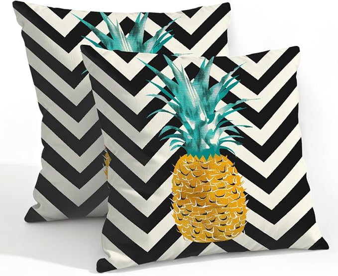 22x22 Inch Outdoor Pillow Covers Set of 2 Waterproof Throw Pillow Covers Decorative Couch Cushion Covers Pineapple On Stripes Square Pillowcases Protectors for Patio Garden Sofa