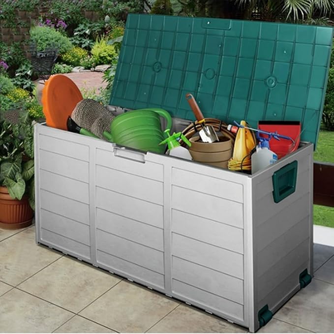 76 Gallon Large Deck Box,Deck Box Outdoor Storage Boxes ,Outdoor storage organizer with lock opening,Waterproof Outdoor Storage Box with Bottom Pulleys, for Patio Furniture ( Color : Coffee , Size : 7