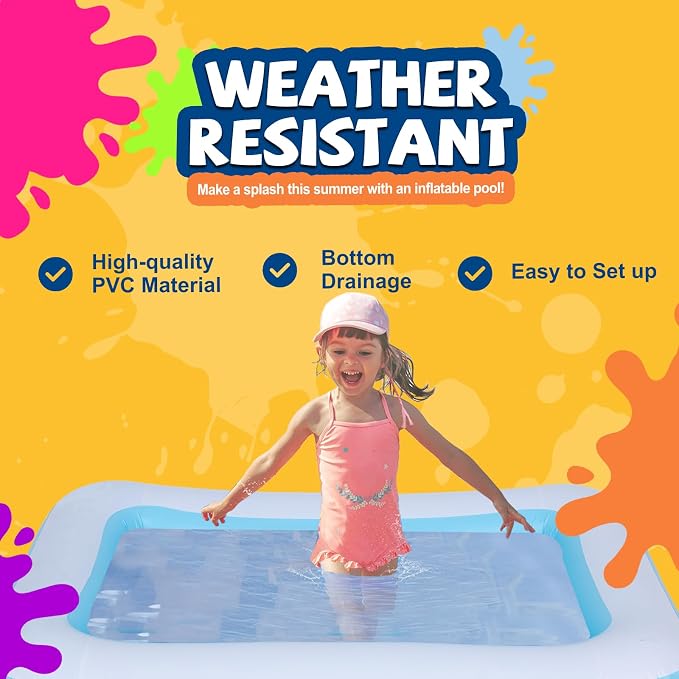 Inflatable Swimming Pool for Kids Outdoor Ground Rectangular Kiddie Pool (Max 43x34.5x13 Inch)