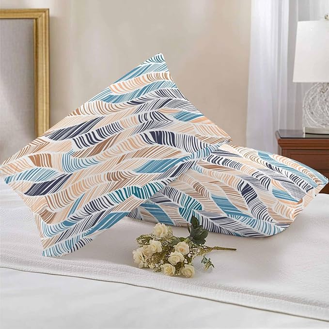 Vandarllin Outdoor Throw Pillows Covers 20x12 inch Set of 2 Waterproof Summer Beach Decorative Zippered Cushion Covers for Patio Furniture, Yellow Blue Ombre Abstract Leaf Lines Lumbar Pillowcases