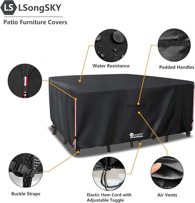 Outdoor Furniture Covers Waterproof,600D Heavy Duty Patio Cover for 5 PCS Sets Sectional Sofa Couch Dining Rocking Swivel Chairs Ottomans Coffee Table,76L x 54W x 28H inch Black